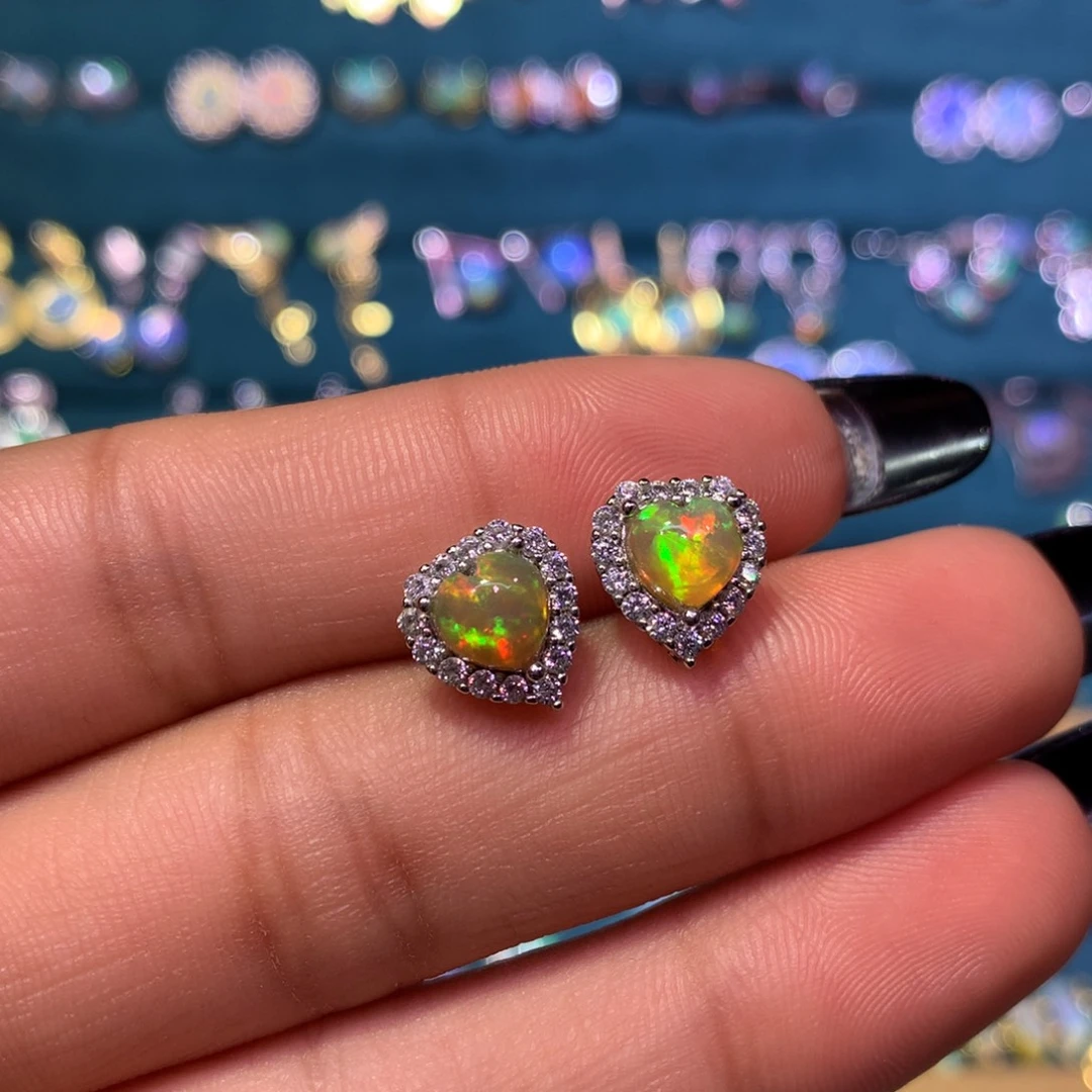 欧泊银S925镶嵌耳饰