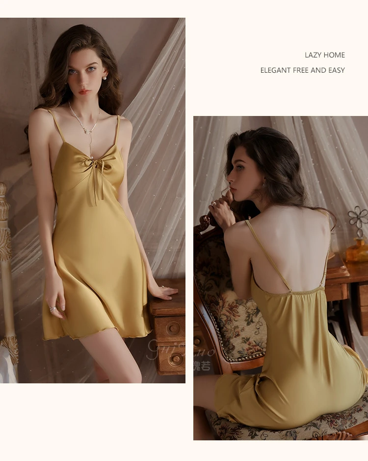 【玥柔家】性感法式带胸垫纯欲风吊带睡裙吊带裙薄款夏天夏季家居服