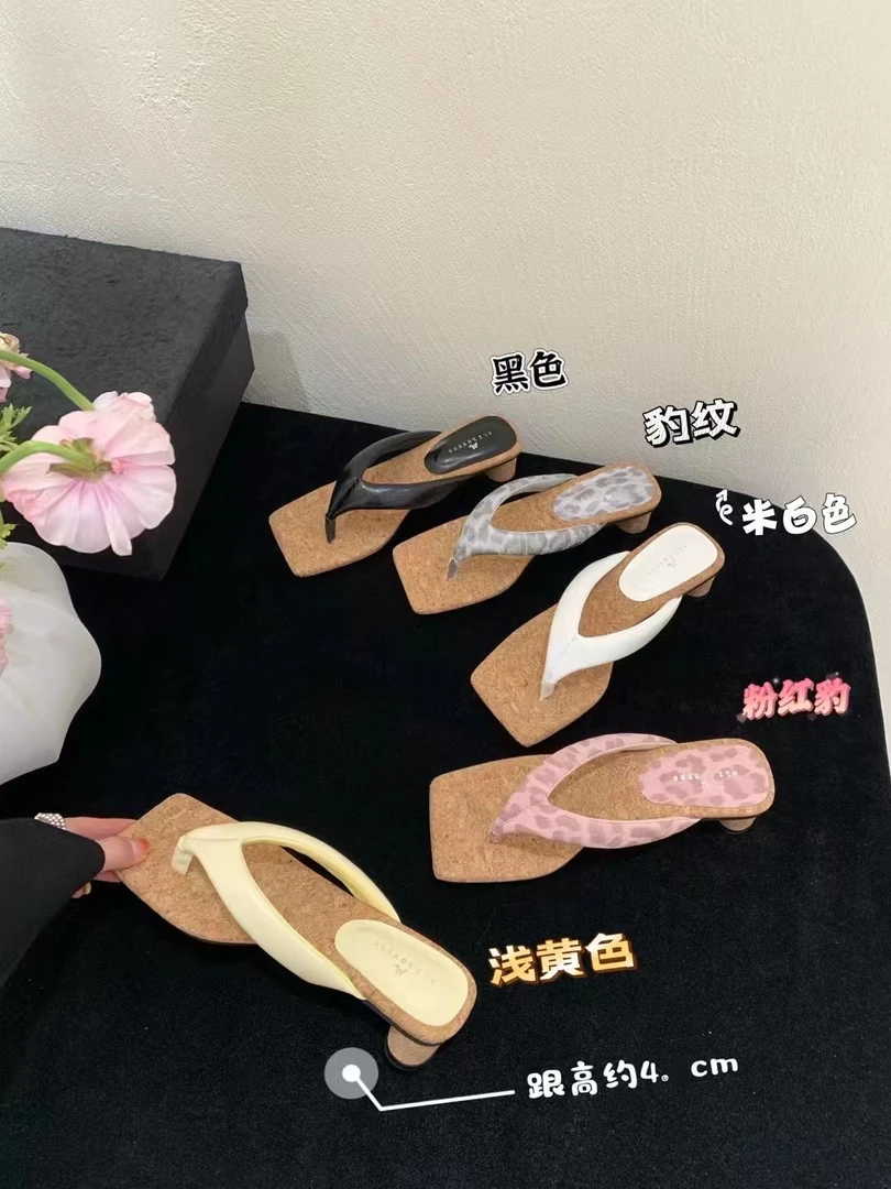 粗跟休闲风防水台拼色335-1修面人字拖高跟白色凉拖网红百搭防滑