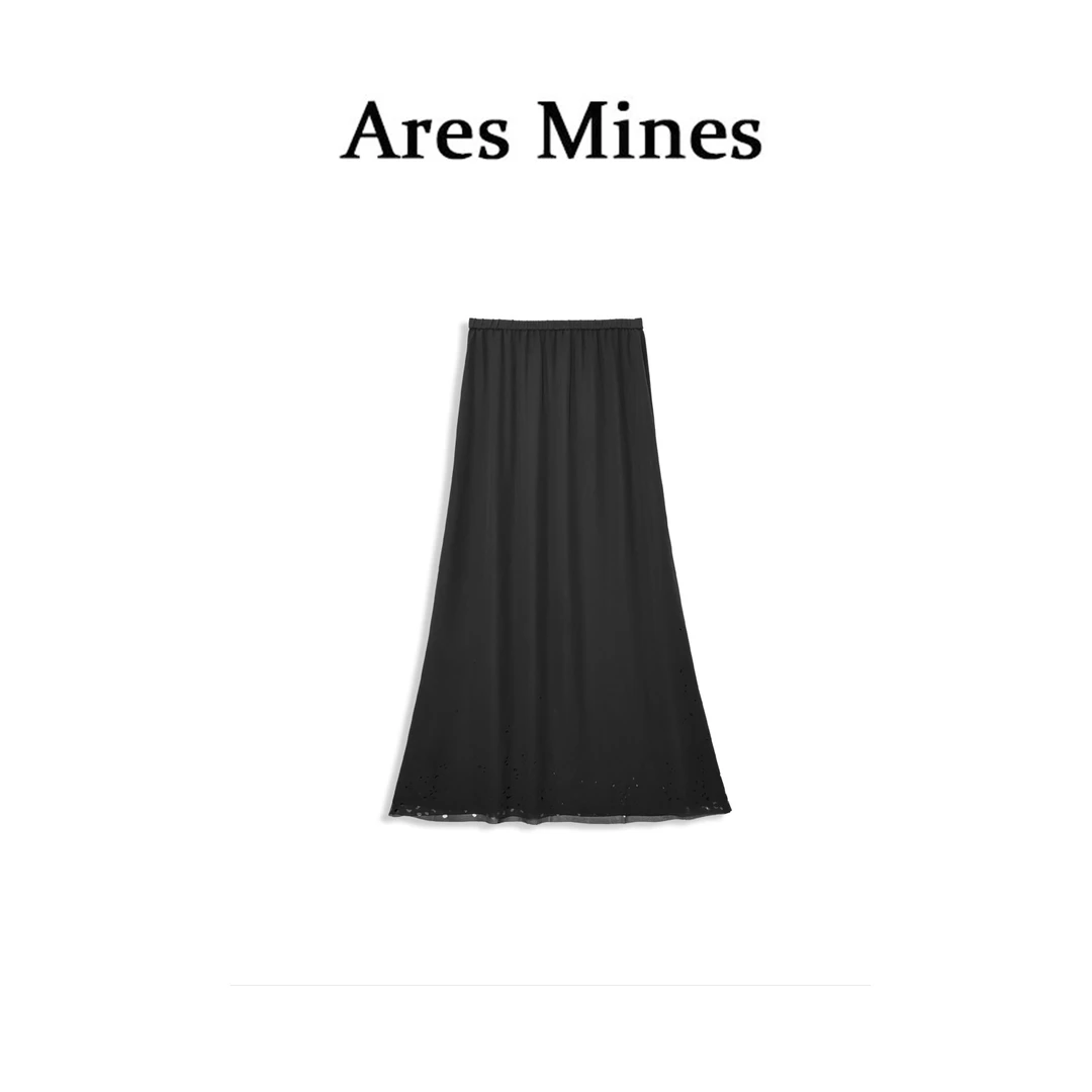 【盛朗熙Ares Mines】薄雾禅意 清冷微透感烧花开叉高腰A字半身裙