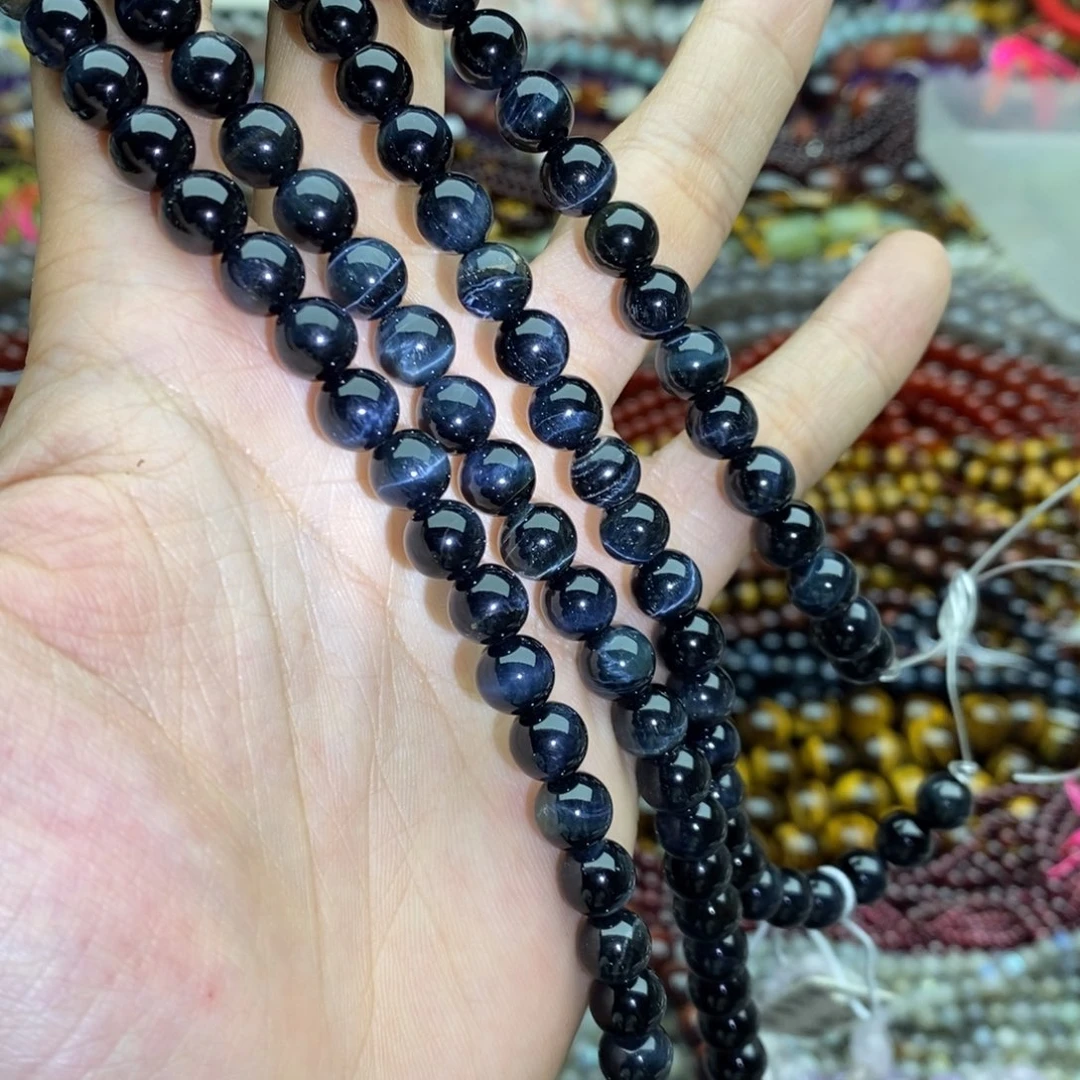 玛瑙/玉髓未镶嵌珠宝半成品一条天然8mm蓝虎石圆珠