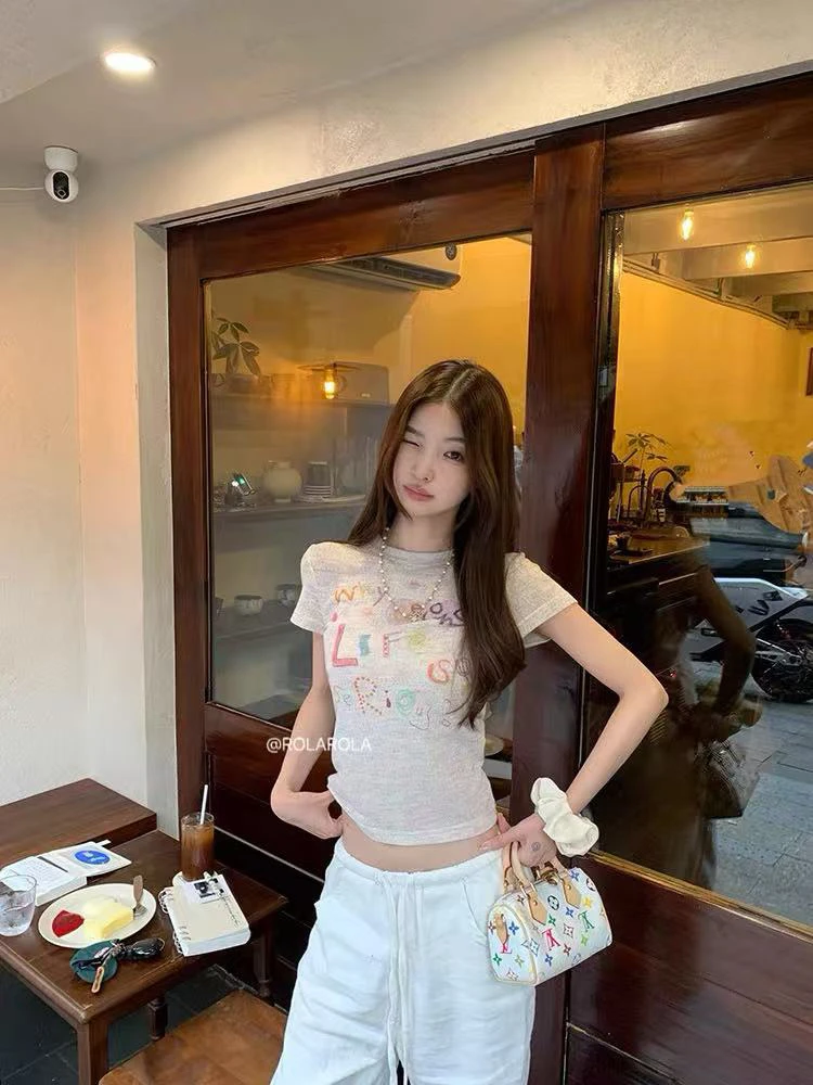 UND@R3867 韩系休闲百搭彩绘字母修身T恤 7-16