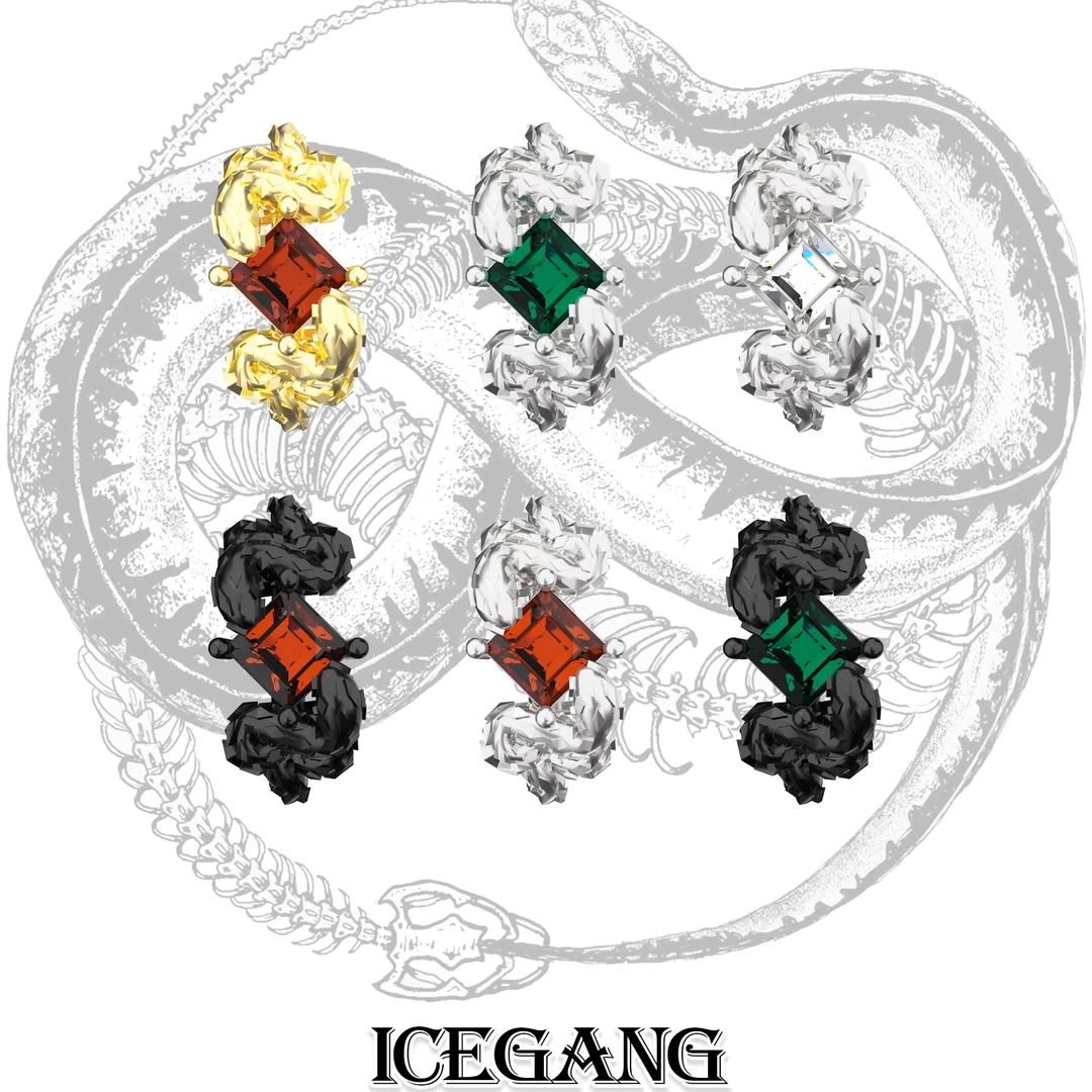 ICEGANG 铜合金合成锆石耳饰 原创灵蛇缠梦耳环S925银针耳饰男女