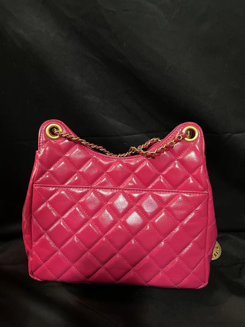 LQ-WITH-QUEEN真皮女包油蜡猫玫红色