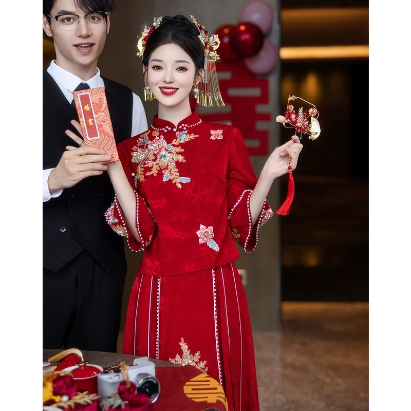 新中式秀禾服婚服2025新款夏季薄款敬酒服新娘出阁服马面裙出门服