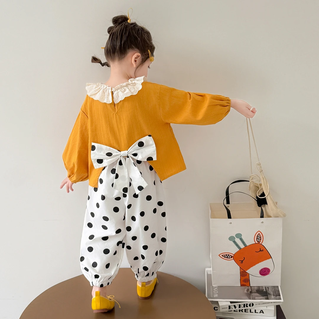 女童圆点蝴蝶结套装秋季2025新款时尚儿童女宝宝超好看洋气两件套