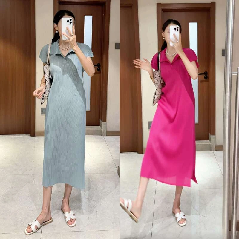 【韩女士穿搭】细牙签衬衫领中长款气质显瘦连衣裙