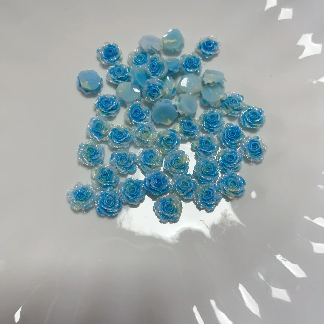 12mm无孔细闪玫瑰花美甲饰品雕花网红穿戴配饰夜光光变