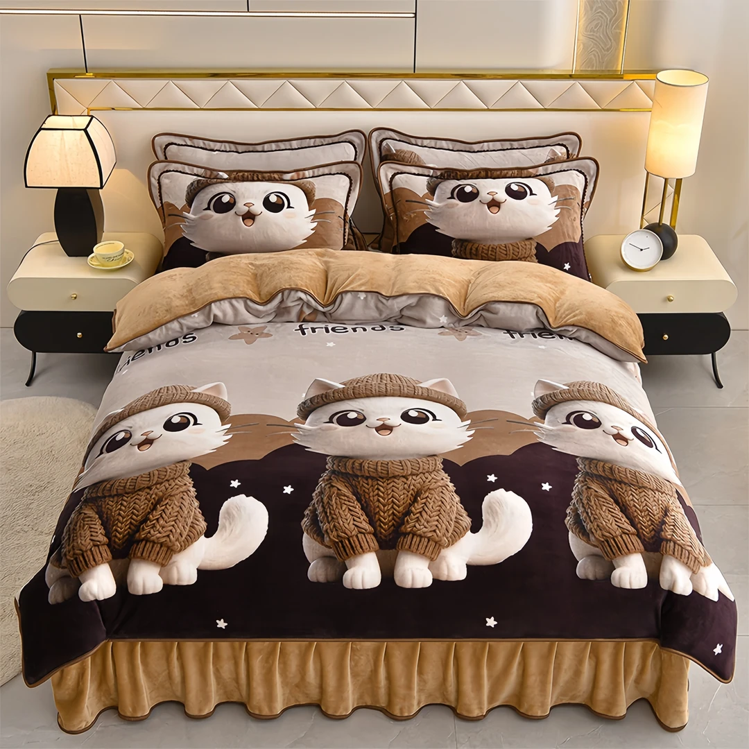 1.2m床高密度双面牛奶绒床上四件套新款加厚保暖双面绒床单被套