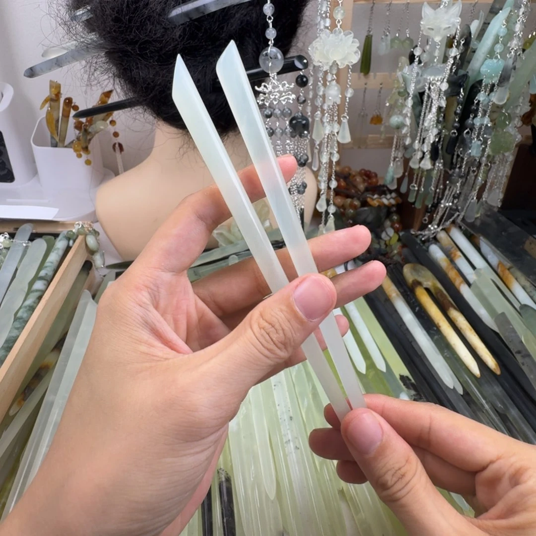 蛇纹石玉合金发饰一对长度17以上