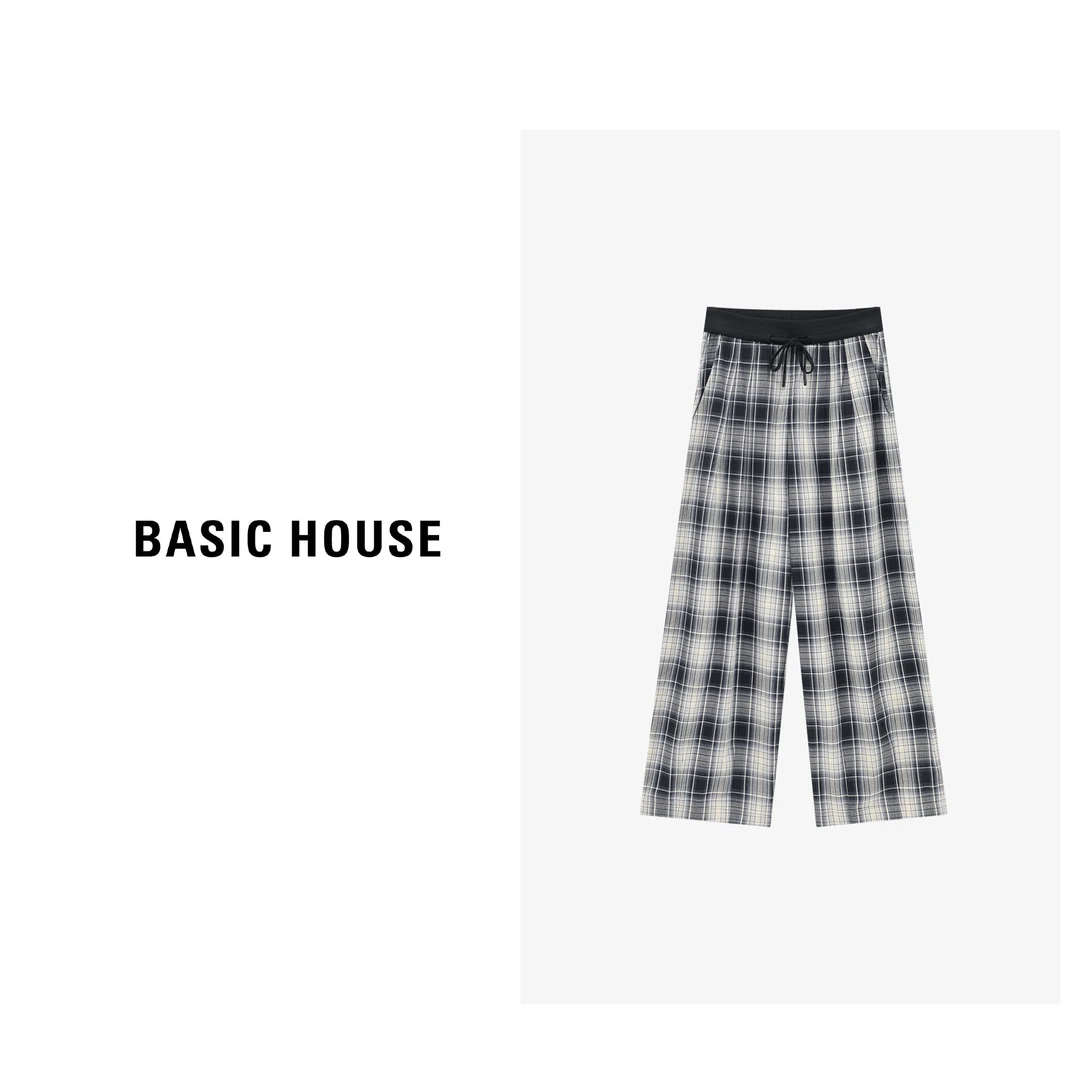 Basic House/百家好夏季新款撞色格纹女装休闲长裤-B0625B5HFU2