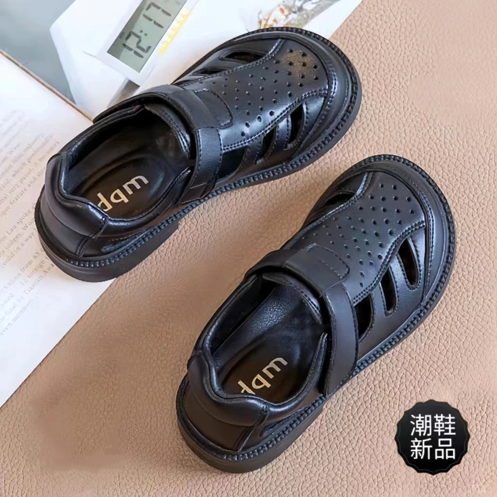 男童皮鞋夏季透气黑色软底真皮薄款儿童皮鞋凉鞋6-12岁学生演出鞋