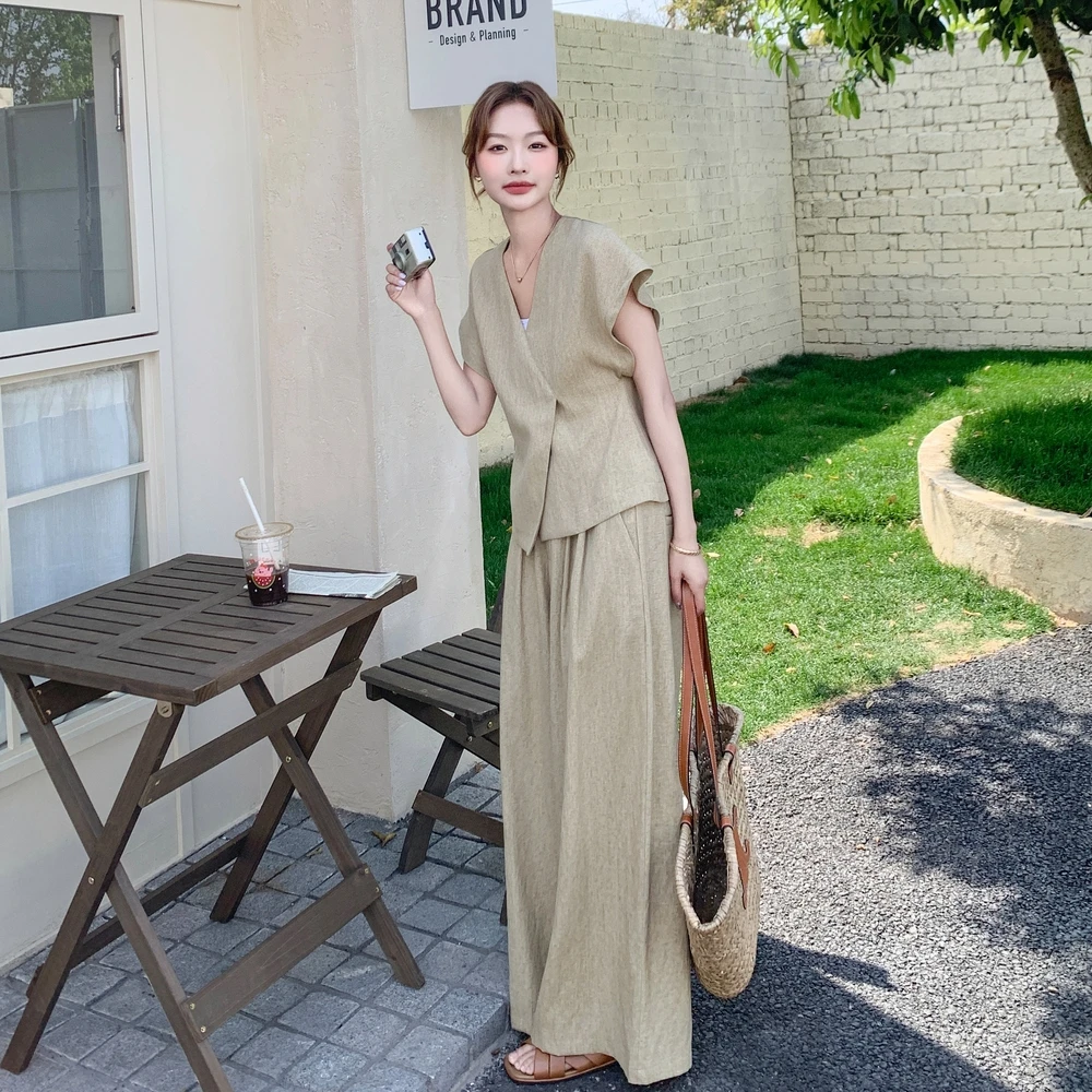 设计感小香风气质套装女2025夏新款独特漂亮短袖西装阔腿裤两件套