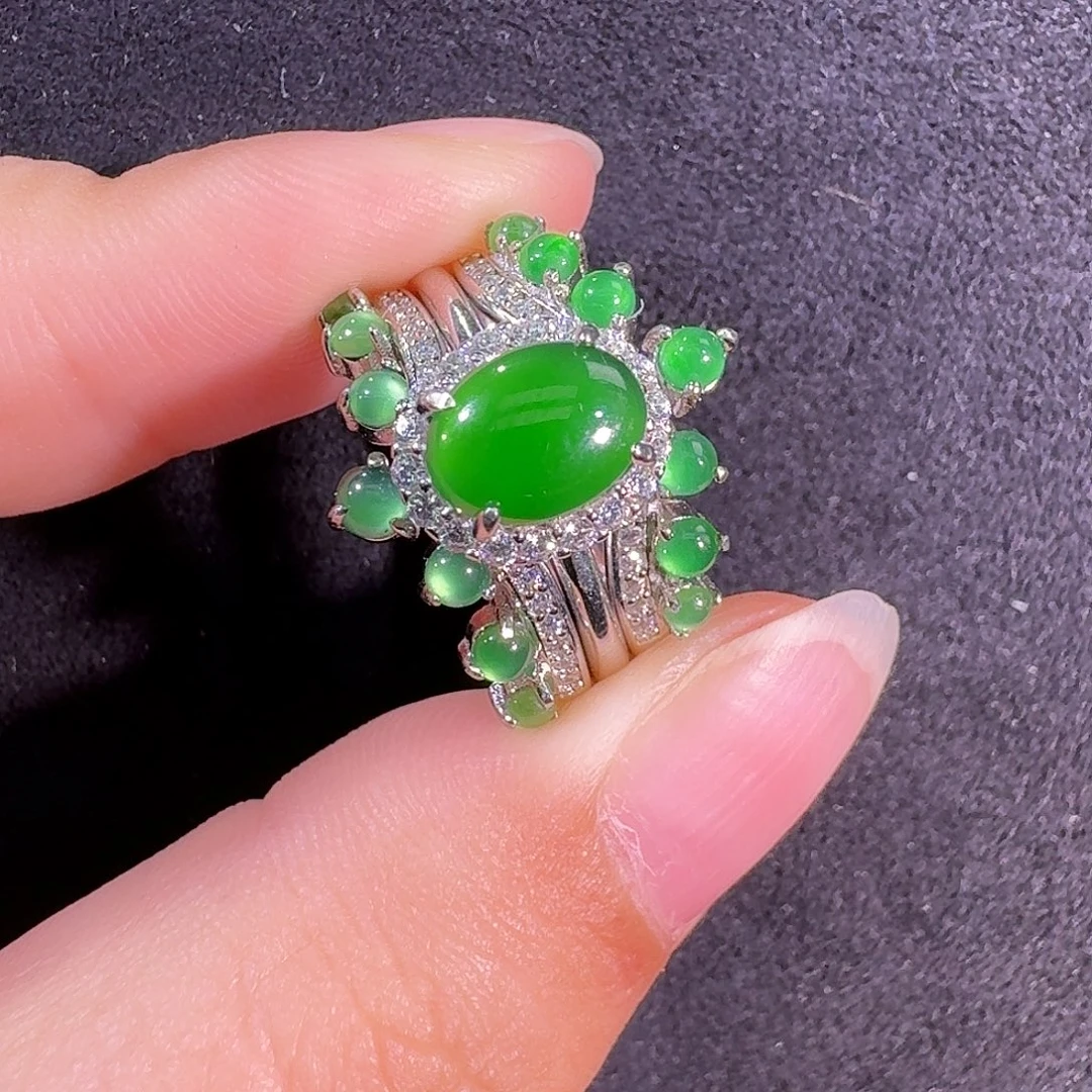 翡翠银S925镶嵌戒指蛋面