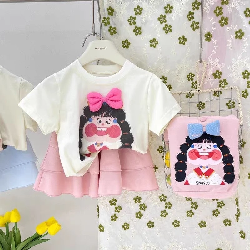 女童韩版立体蝴蝶结短袖T恤夏季新款女宝宝洋气卡通纯棉上衣舒服