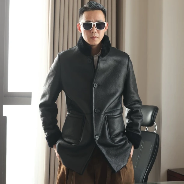 H N2025设计师款男士冬季保暖半风衣款外套