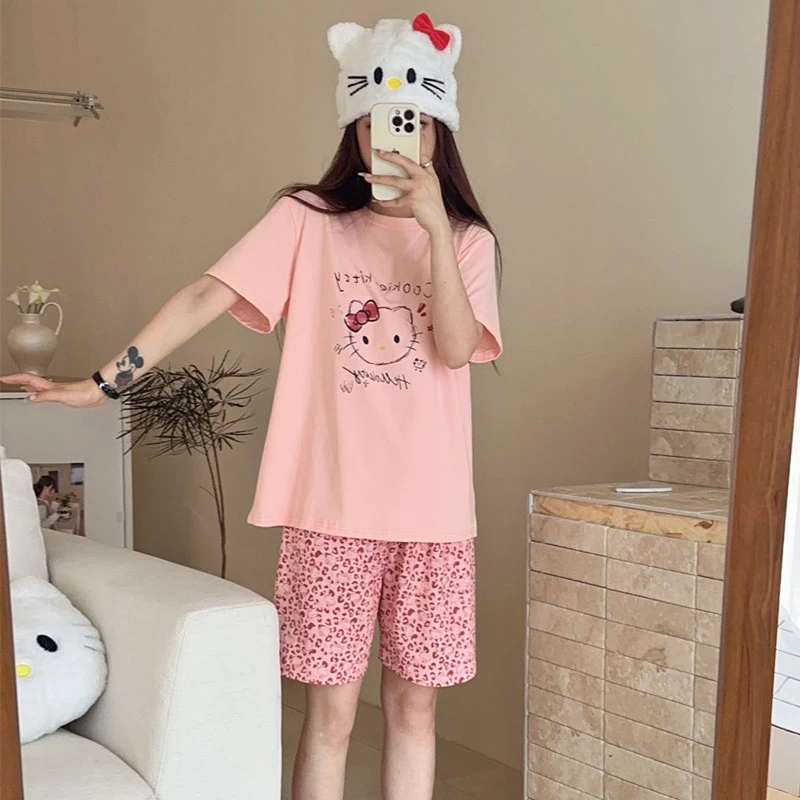 短袖短裤夏季新款睡衣女套装纯棉甜美可爱风卡通休闲款百搭家居服