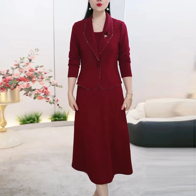 轻奢精致复古气质假两件连衣裙2025秋新款端庄大气减龄中长款裙子