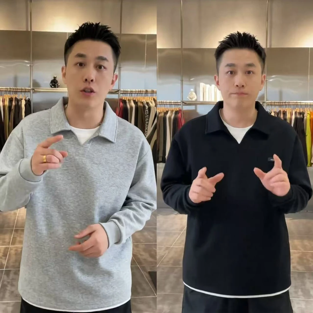 【秋季新品假两件字母翻领卫衣】时尚休闲小皮标翻领卫衣55000-2