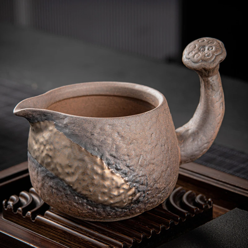 粗陶铁锈莲蓬侧把公道杯创意大容量分茶茶海陶瓷家用防烫分茶器