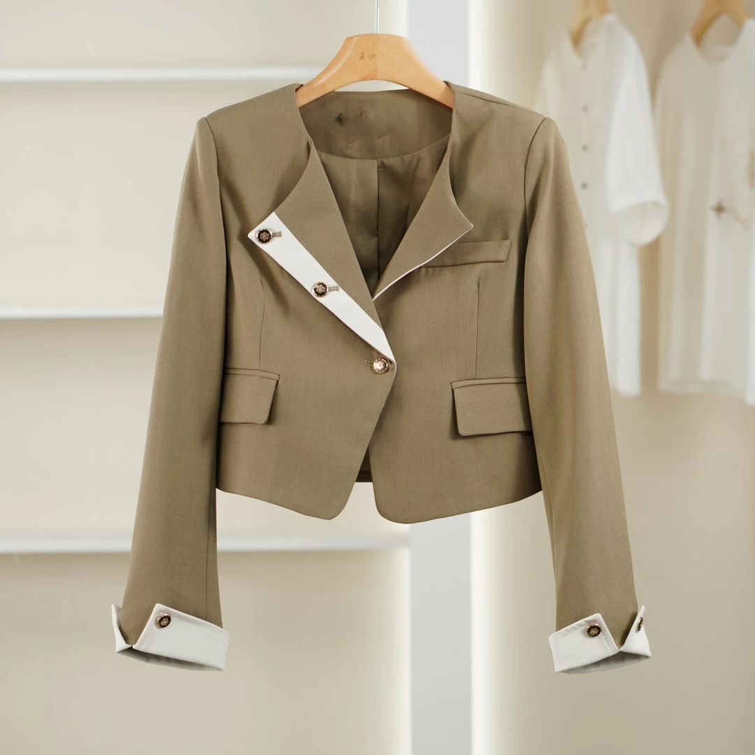 麦迪尚品【DS】50604274 春秋结构门襟拼色短西装品牌撤柜女装