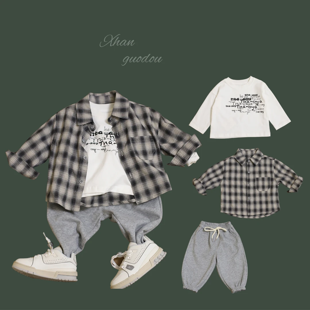 2024早秋韩系复古格子长袖衬衫 软糯百搭 宝宝休闲洋气开衫帅气