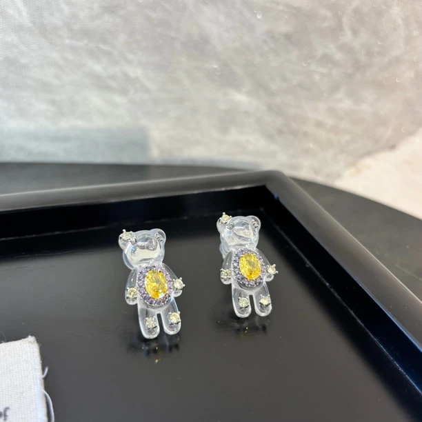 铜合金合成锆石耳饰 透明小熊耳环EH3203