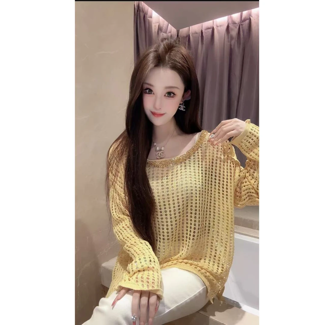 JY&JY橙子大大【可爱女人】轻奢百搭钩花针织上衣 16180