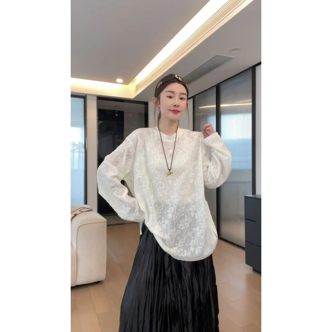 JOJO/玖了个玖 2025春 立体提花罗纹圆领显瘦长袖T恤 2502C485