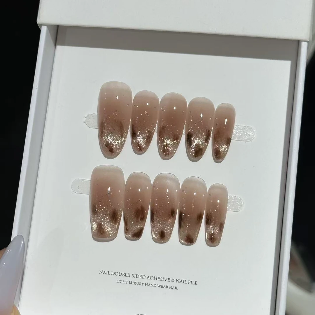 [星河豹纹]豹纹手工穿戴甲秋冬氛围感猫眼细闪猫眼手工中长款甲片
