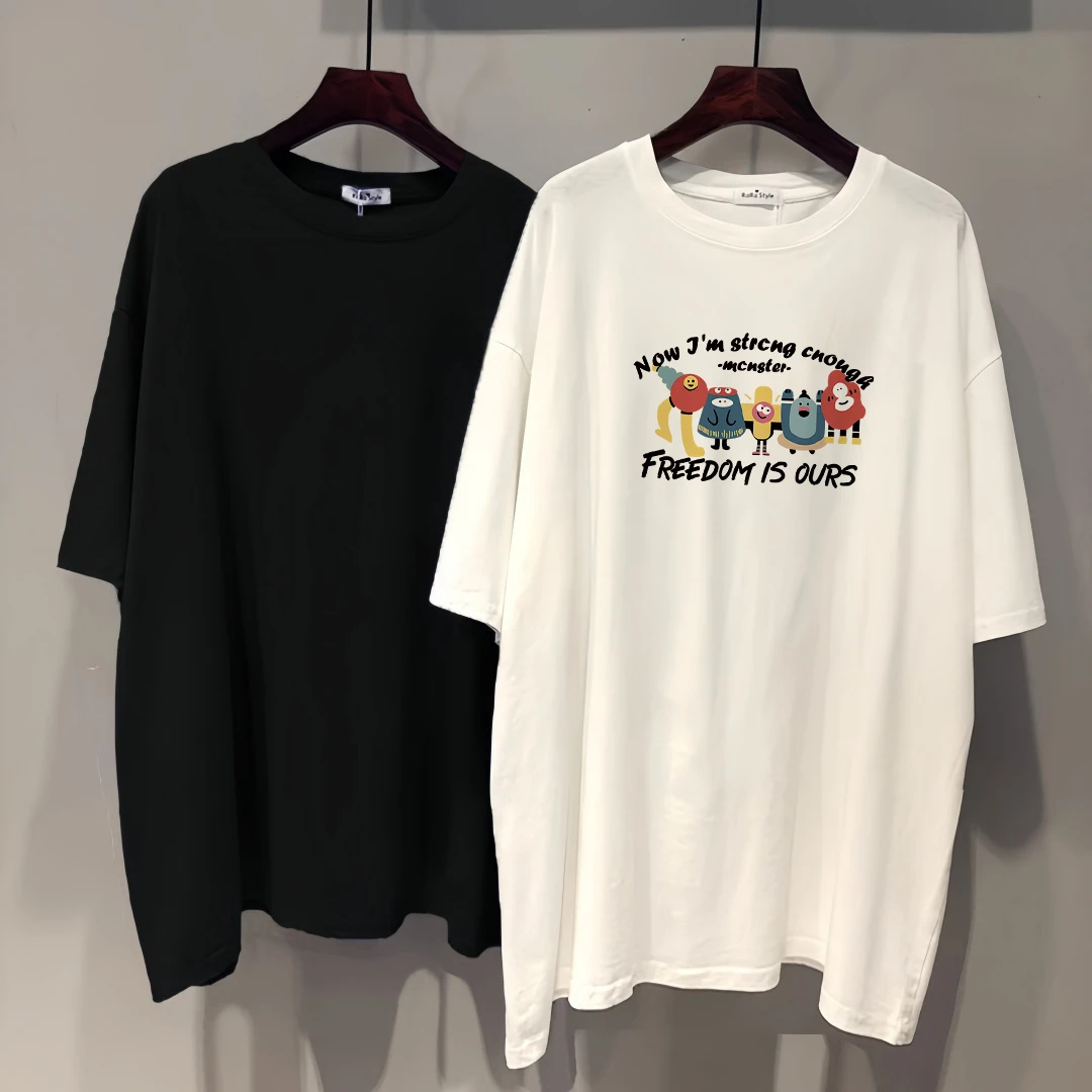 夏季短袖平口下摆T恤女中长款白色设计感体恤美式大码韩版上衣潮