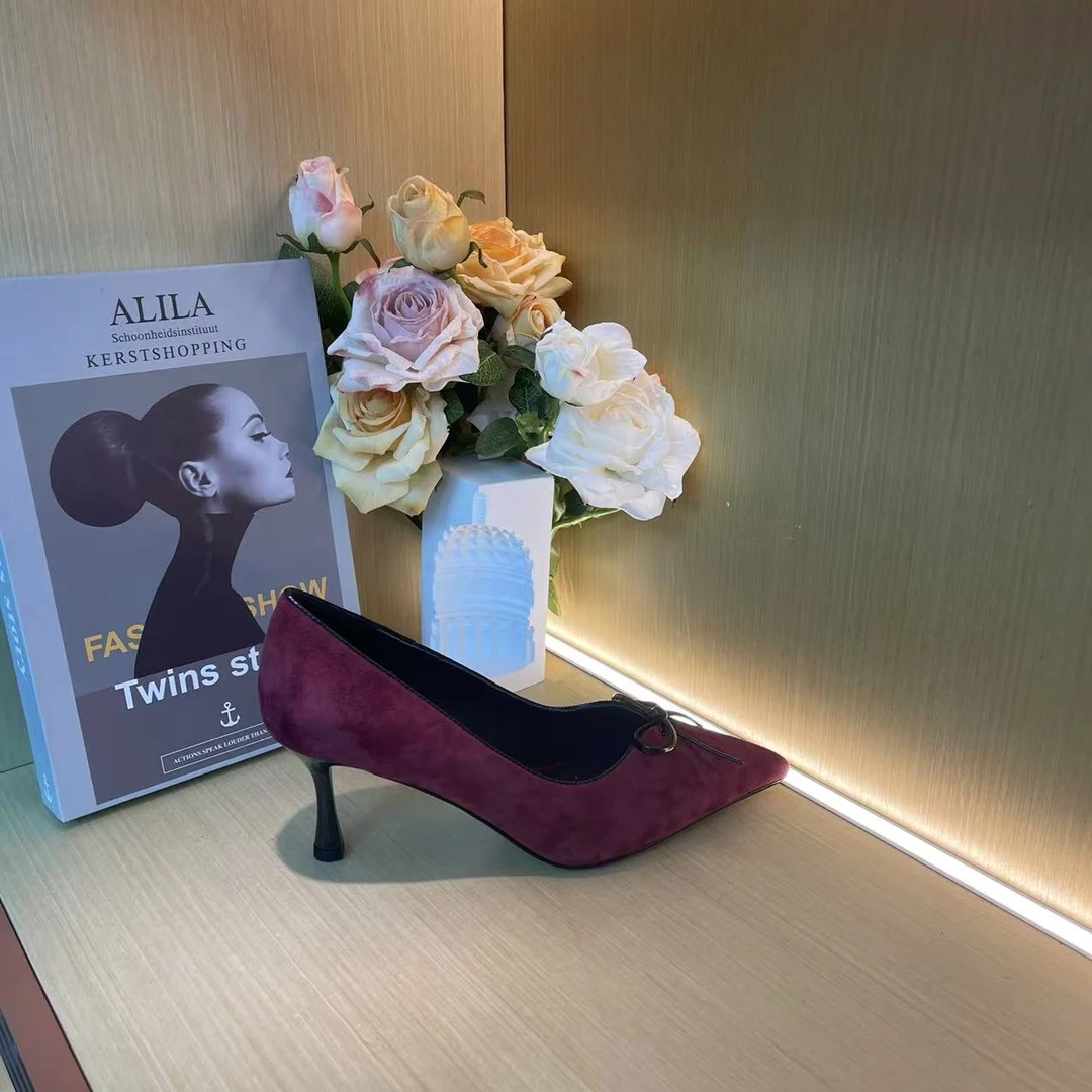 976【红】春新款尖头性感气质细跟浅口百搭手工高跟鞋F【6cm】