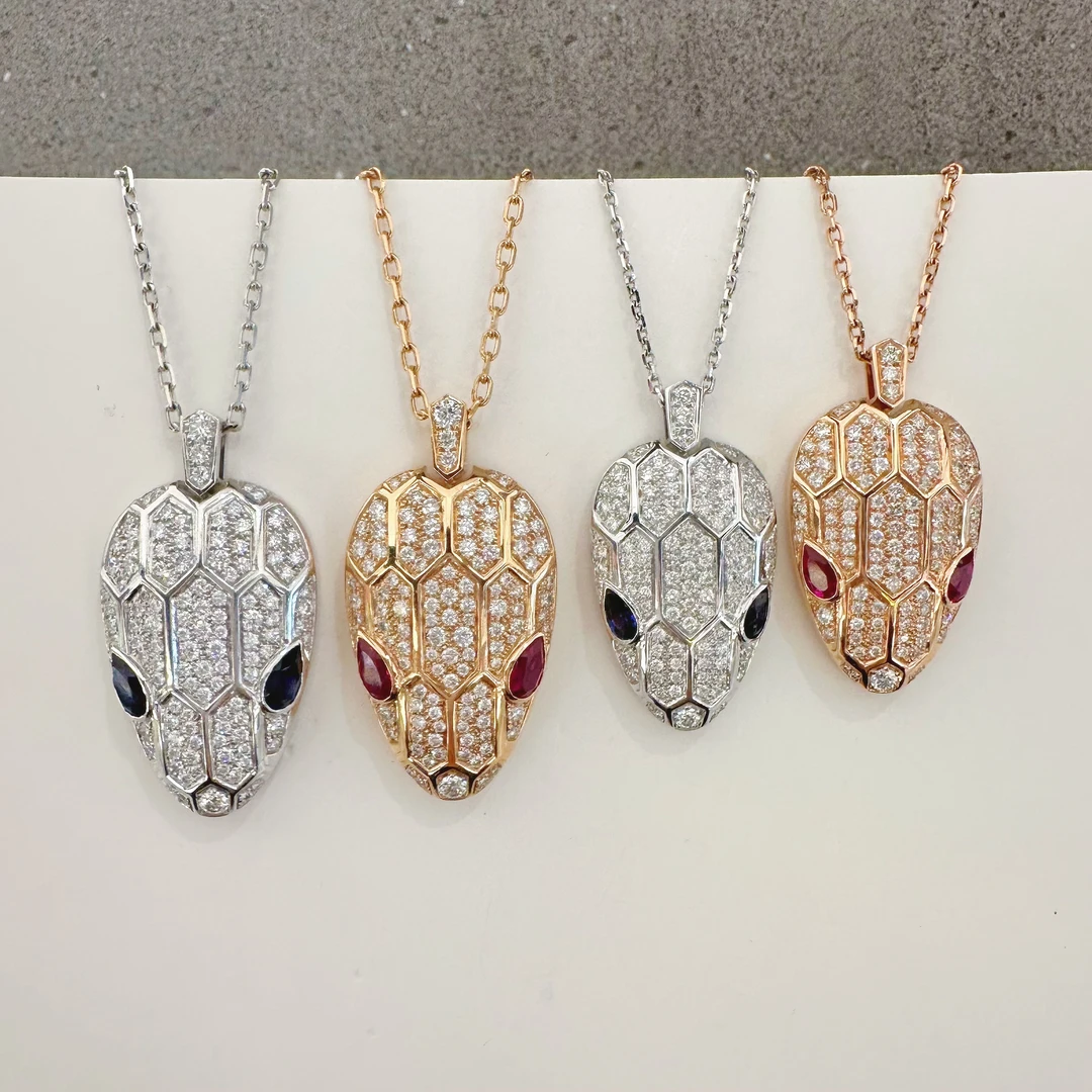 18k金 百搭时尚欧美满钻蛇头项链  简约百搭大气镶钻灵蛇坠链