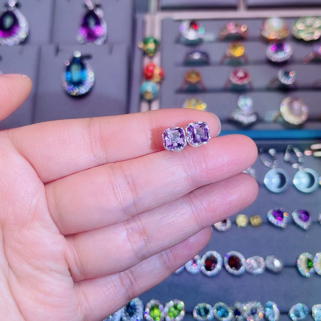 银S925镶嵌耳饰紫晶