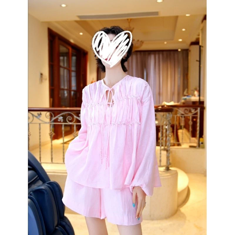 25146919【碧落】手工钉珠凉爽舒适上衣短裤两件套