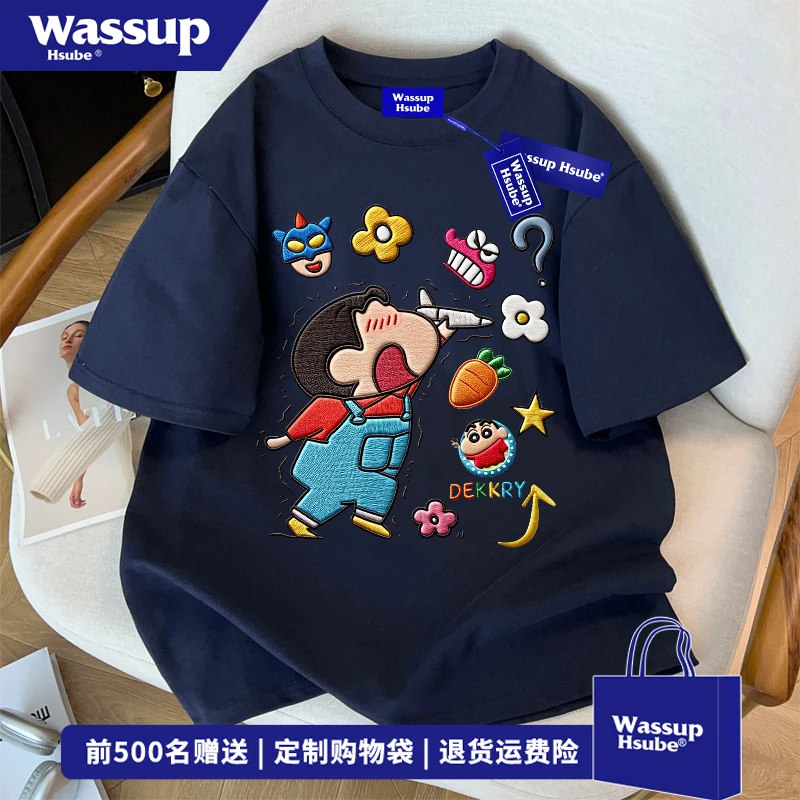 WASSUP HSUBE日系潮牌蜡笔小新印花纯棉半袖上衣男女宽松短袖T恤