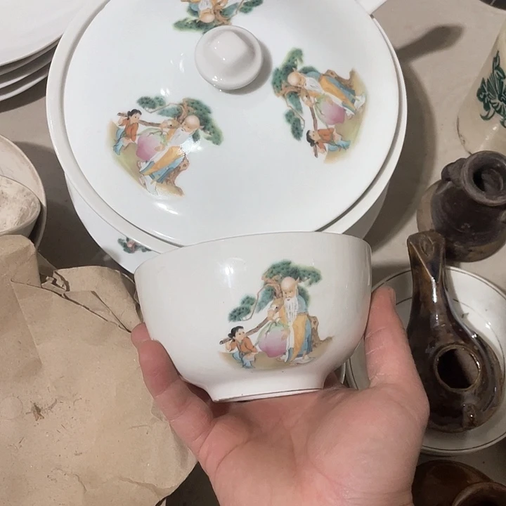 瓷片J***！寿星烫盆1，12.5碗两个