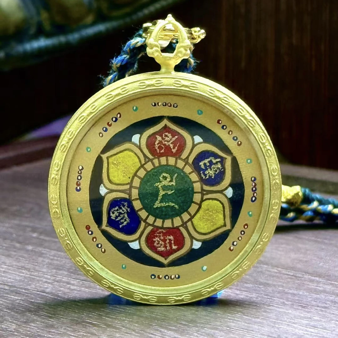 AC96 唐卡（黄财心咒*观音心咒）吊坠纯手工绘制（多样性发其一）