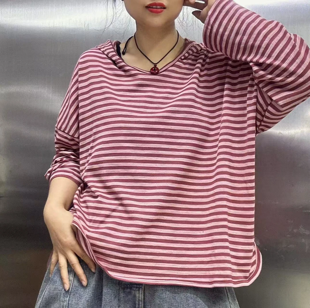 横条连帽百搭卫衣026816