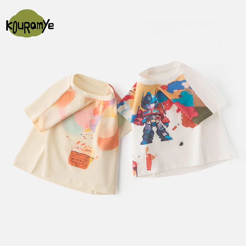 酷娃米2025年夏季新款中小童百搭渲染卡通印花T恤20833