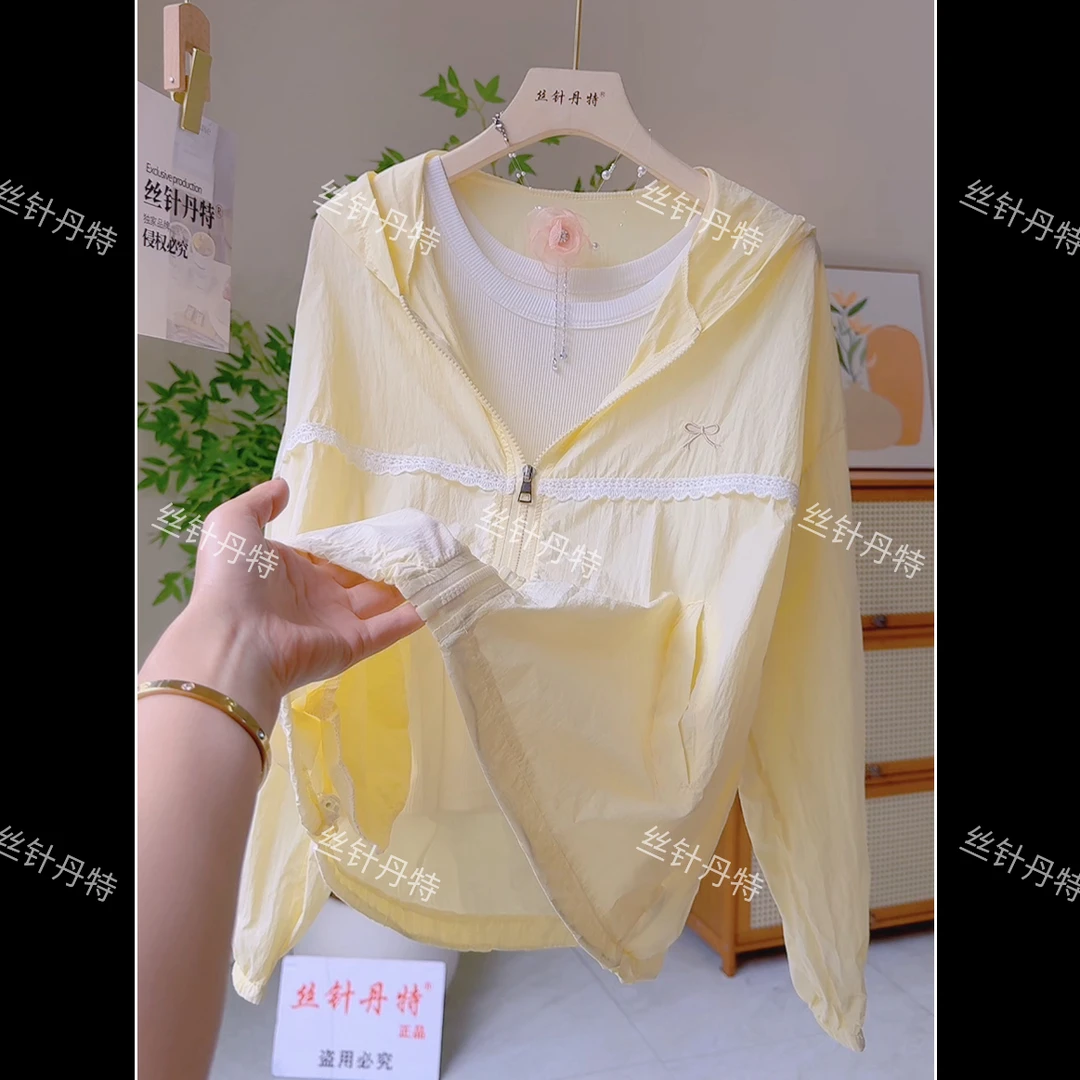 G218蝴蝶结时尚轻薄女夏季防晒外套2025新款蕾丝拼接户外外穿外套