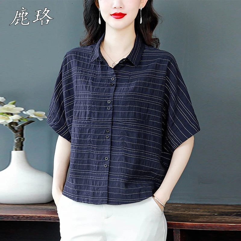 2025夏季爆款妈妈装棉麻薄款短袖衬衫洋气宽松显瘦小个子衬衫上衣