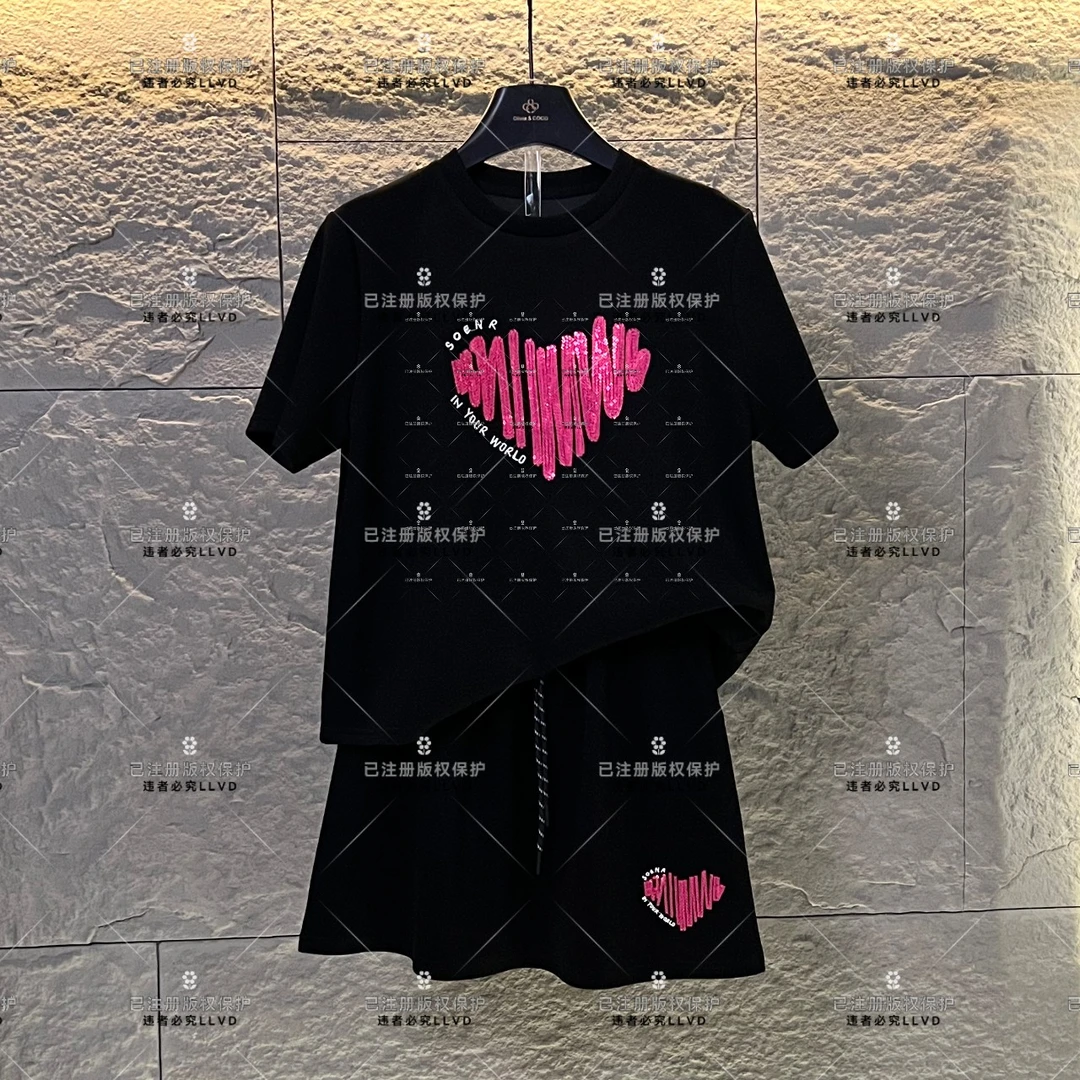 WMA-A74<减龄系列>丨<爱的心电图>宽松版夏季T恤短裙时尚休闲套装