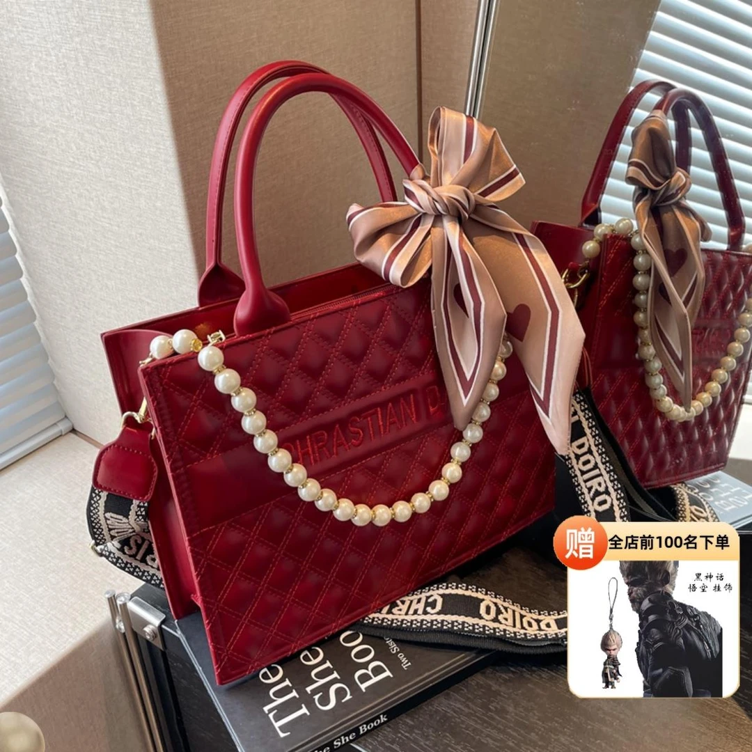 【FEINUO/妃诺】轻奢品牌红色结婚包包新娘包百搭斜挎大容量托特包