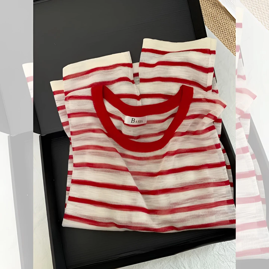 超气质温柔！复古条纹上衣女秋季新款简约百搭休闲防晒罩衫长袖T恤