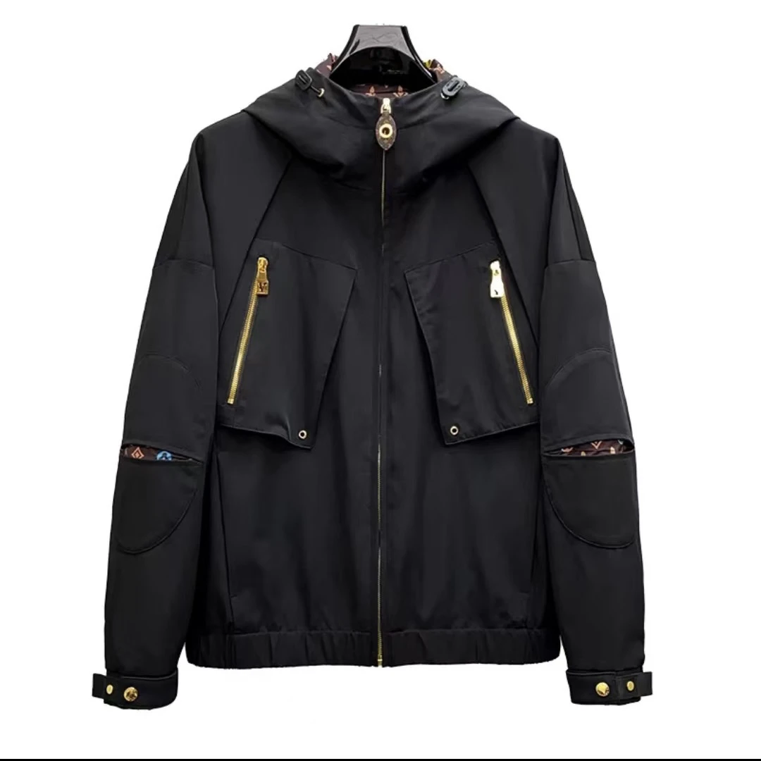 25016轻奢高端男士连帽夹克潮流百搭拉链设计休闲外套