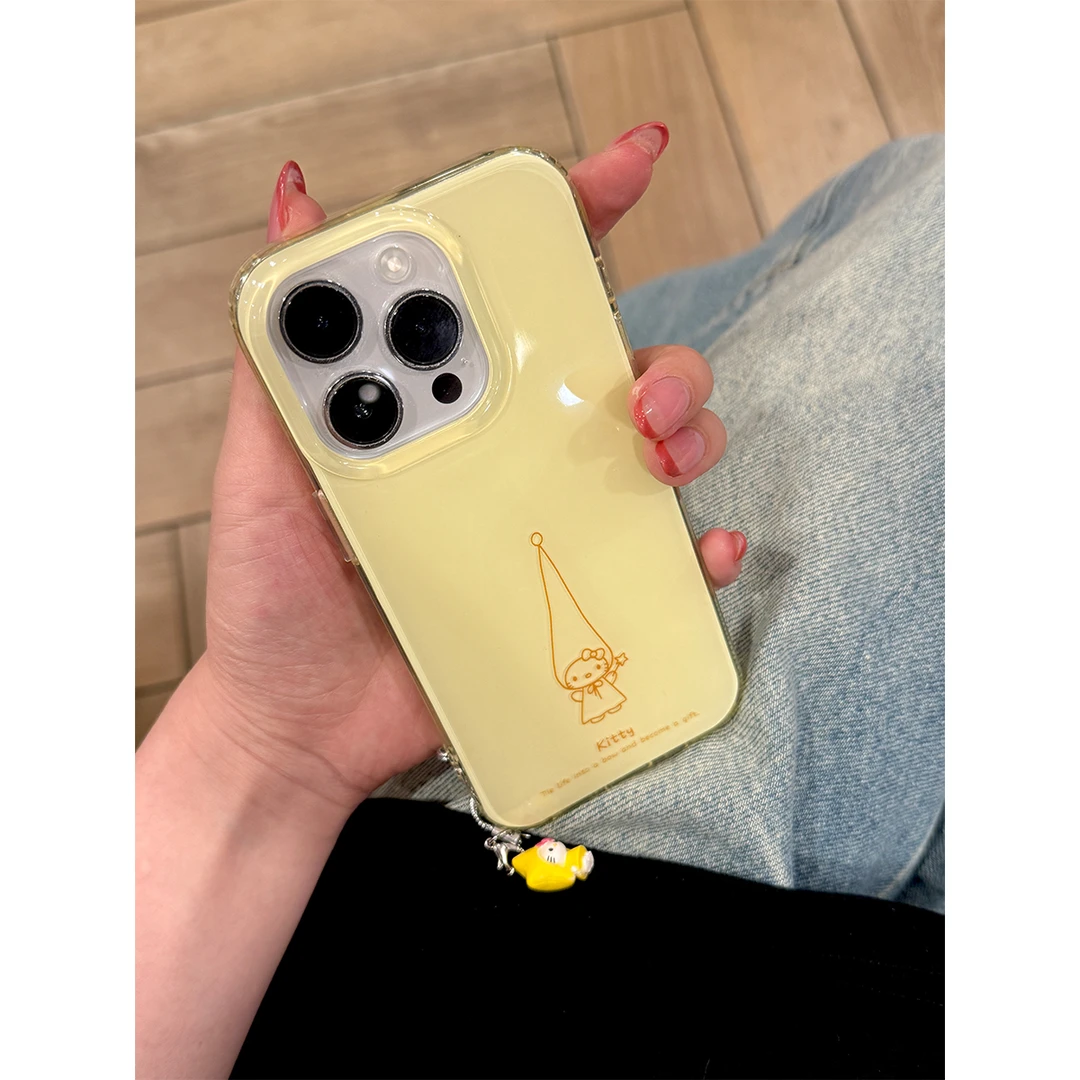 适用苹果16手机壳iPhone15/14pro清新小鸡黄高帽子KT猫手机保护套