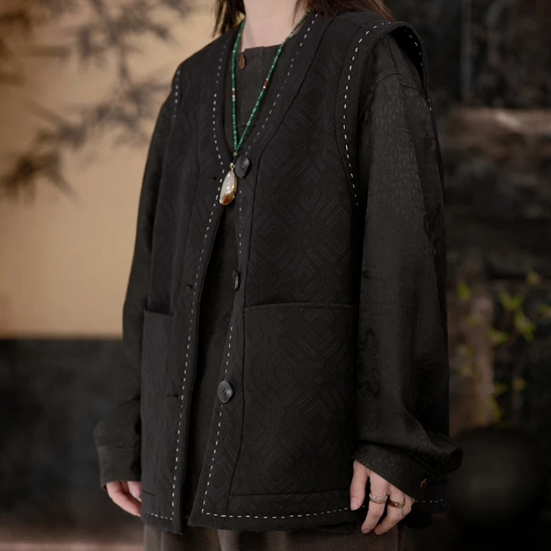 【再易】2025新款盘藏风男士香云纱桑蚕极简休闲马甲ZY0029S