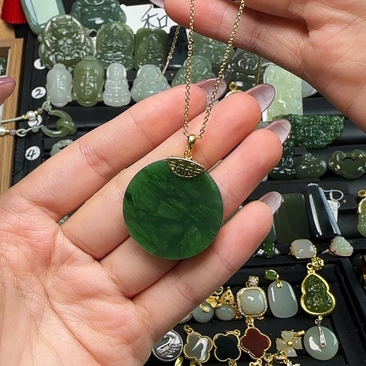 颈饰银S925镶嵌和田玉送链子送绳