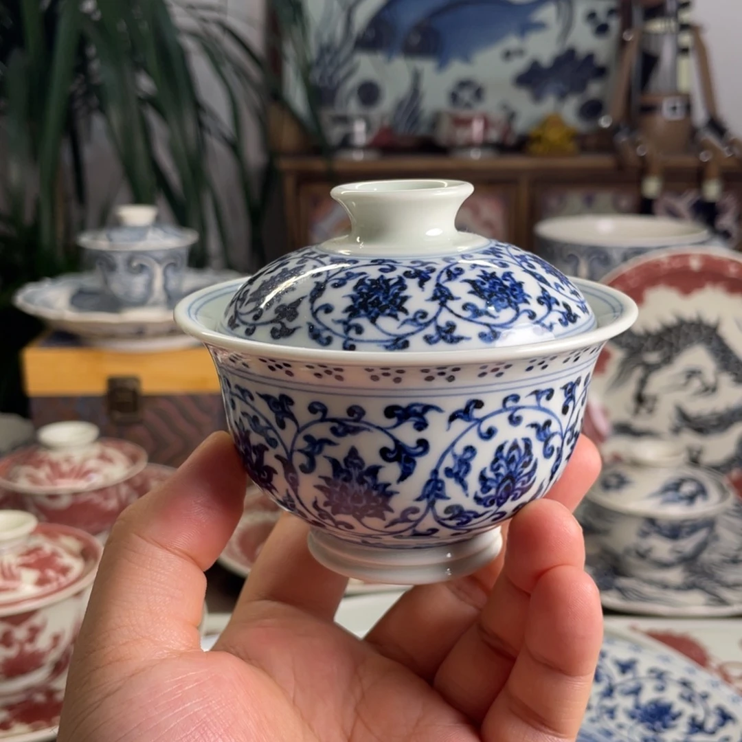 三****?青花永乐缠枝莲盖碗